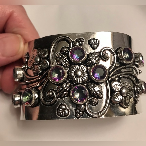 Mystic Topaz Stamped 925 Sterling Silver Cuff Bracelet - Picture 3 of 4